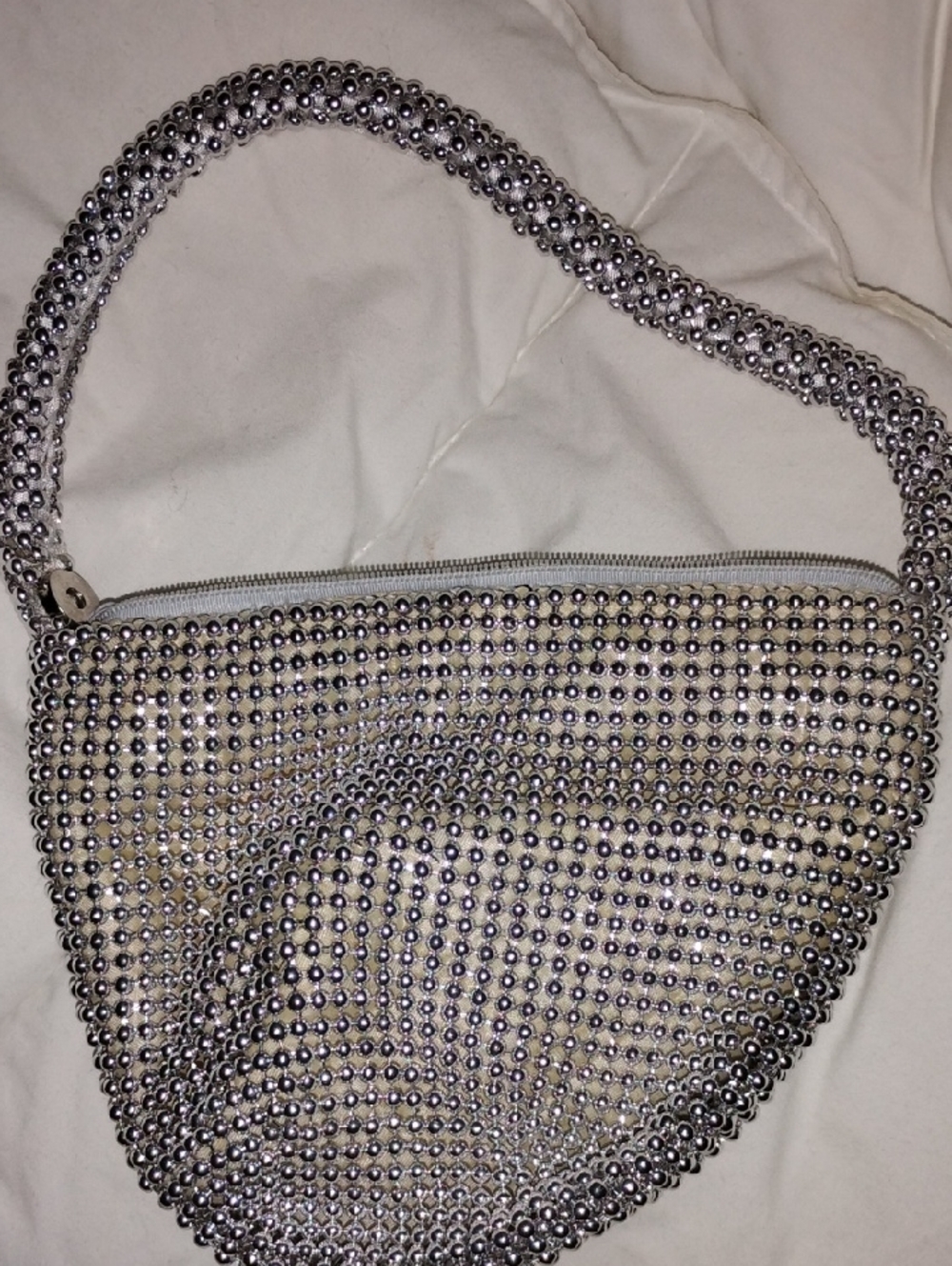 Zip And Snap Silver Beaded Mini Purse